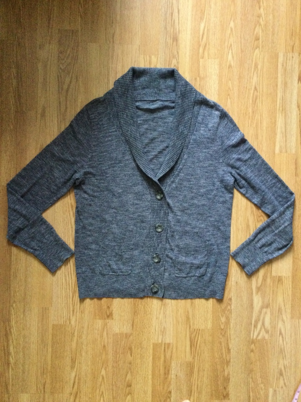 Cotton Knit Cardigan Button Down Shawl Collar Sweater W-s M/L Marled Blue